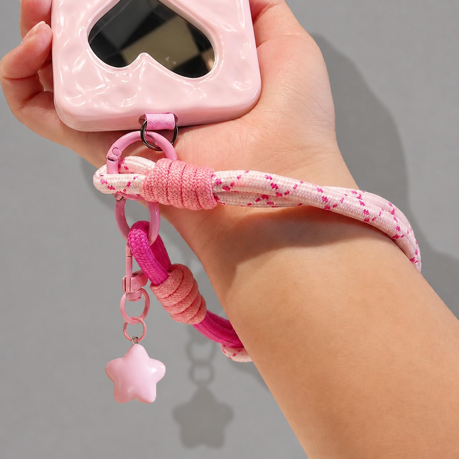 Farbblockierung Handykette Kurz Handyband Universal Rosa Handyanhänger, Gewebt Phone Strap Lanyard Handschlaufe Handy Handyschmuck für Handyhülle Keychain