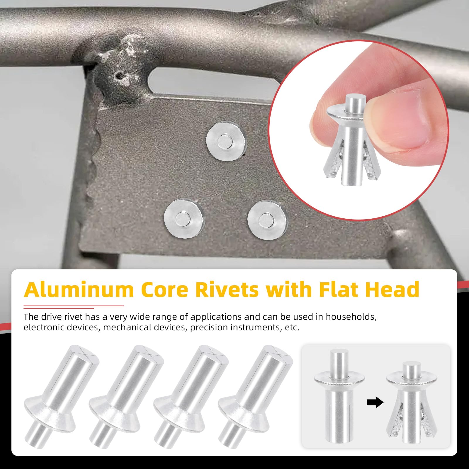 Rivets Aluminium 100-Piece Hammer Drive Rivets Set - 4 Sizes M6.4 ...