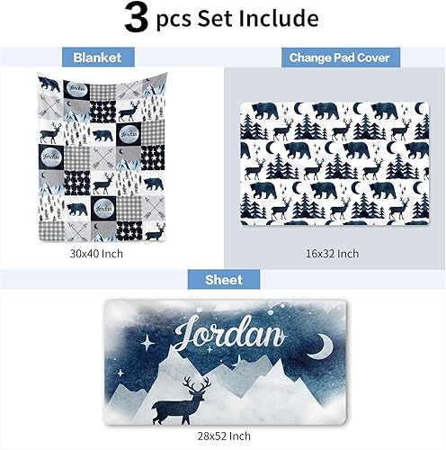 Miniatura 8 de Juego de ropa de cama personalizado para cuna para bebé, juegos personalizados para cuna de bebé con nombre, juego de ropa de cama de guardería para