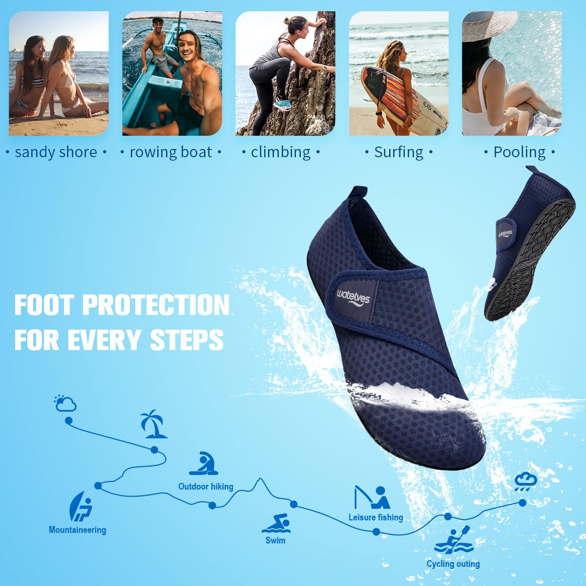 WateLves Scarpe da Acqua a Piedi Nudi da Uomo Donna Calzini da Spiaggia Aqua Nuoto Nuoto Mare Piscina-A