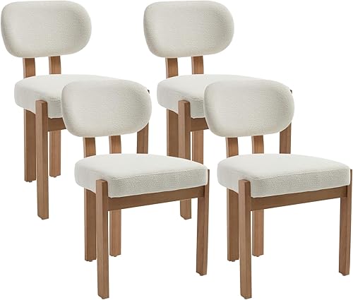 Miniatura 7 de Juego de 4 sillas de comedor de madera, modernas de mediados de siglo, tapizadas de chenil, sillas de comedor con patas de madera maciza, silla de