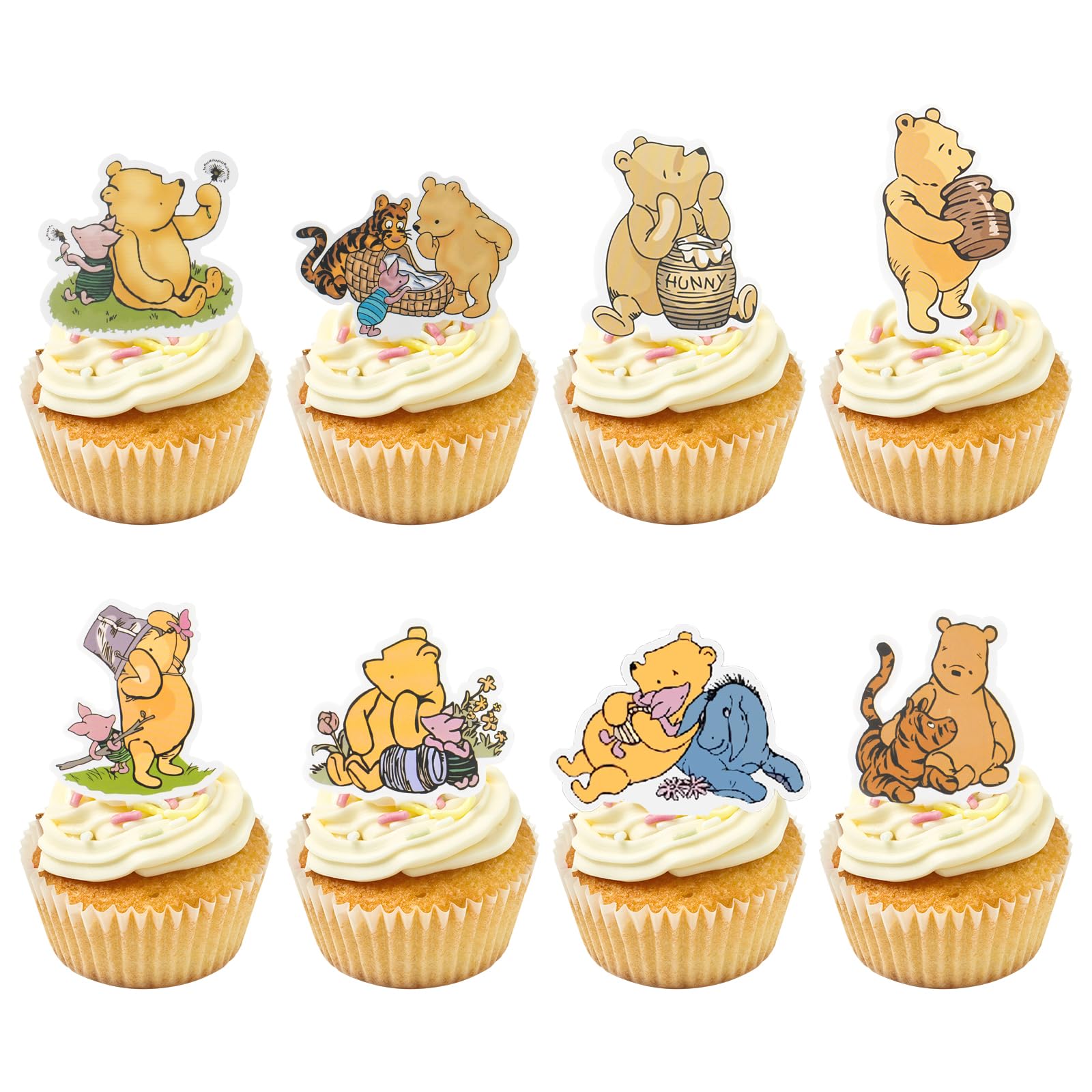 48 Pcs Classic Winnie Cupcake Toppers Cake Topper Cute Baby Shower Decorations Adorable For Bee Themed Party Decor Welcome Baby First Birthday
