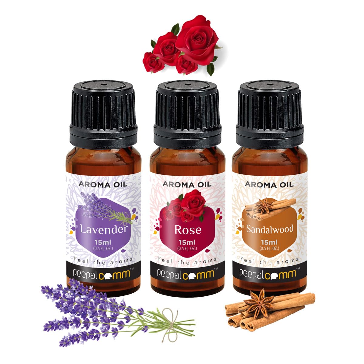 PeepalComm High Scented Fragrance Aroma Oils Lavender, Sandalwood, Rose Aroma Oils Set Of 3 15 Ml Each For Home office hotel Spa Etc (B0CGJ4LPND) Amazon Price History, Amazon Price Tracker