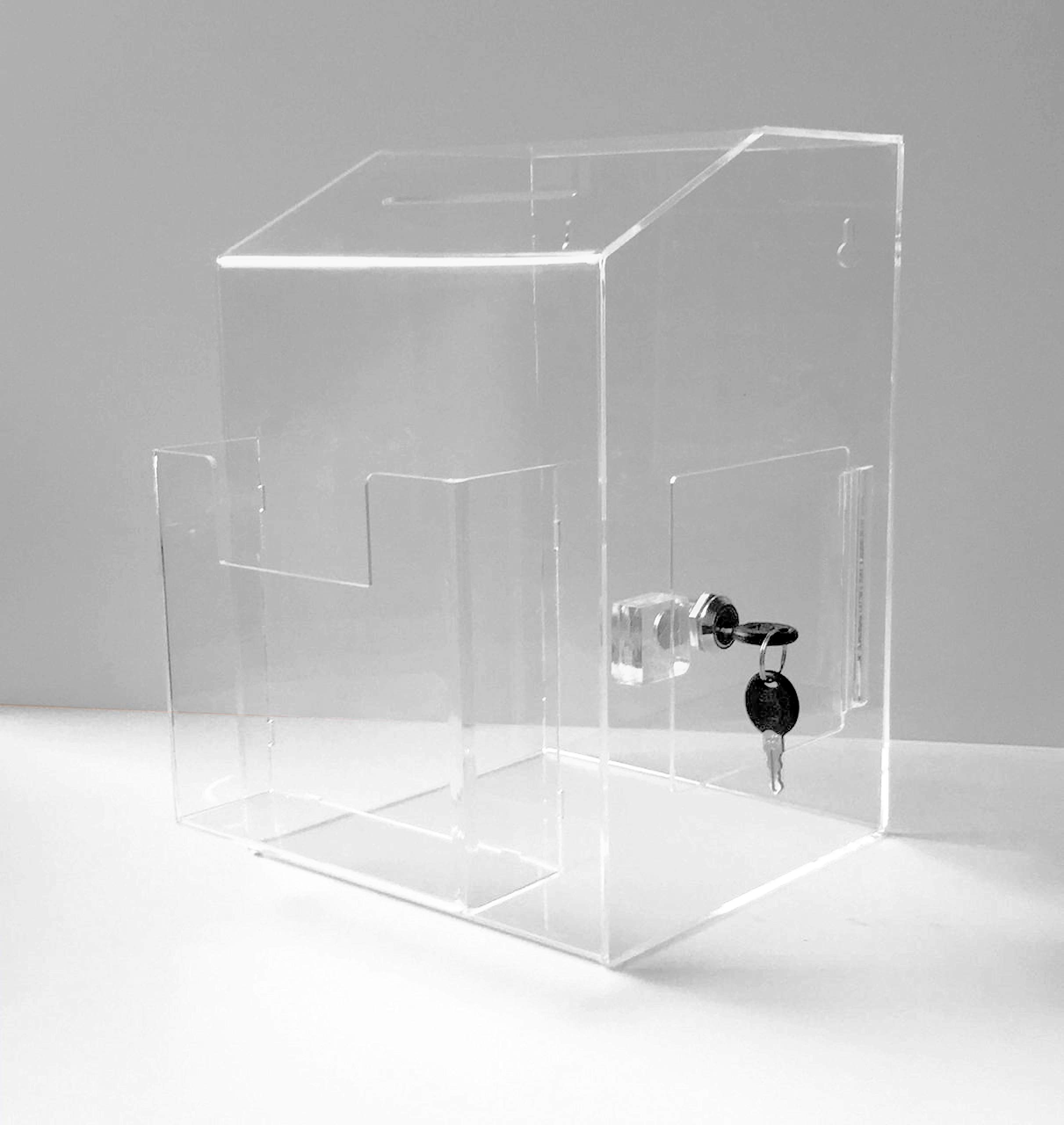 Suggestion Box with A5 Paper Holder, Wall Hanging Option, 20cm(L) x 15cm(W) x 30cm(H), Transparent Acrylic