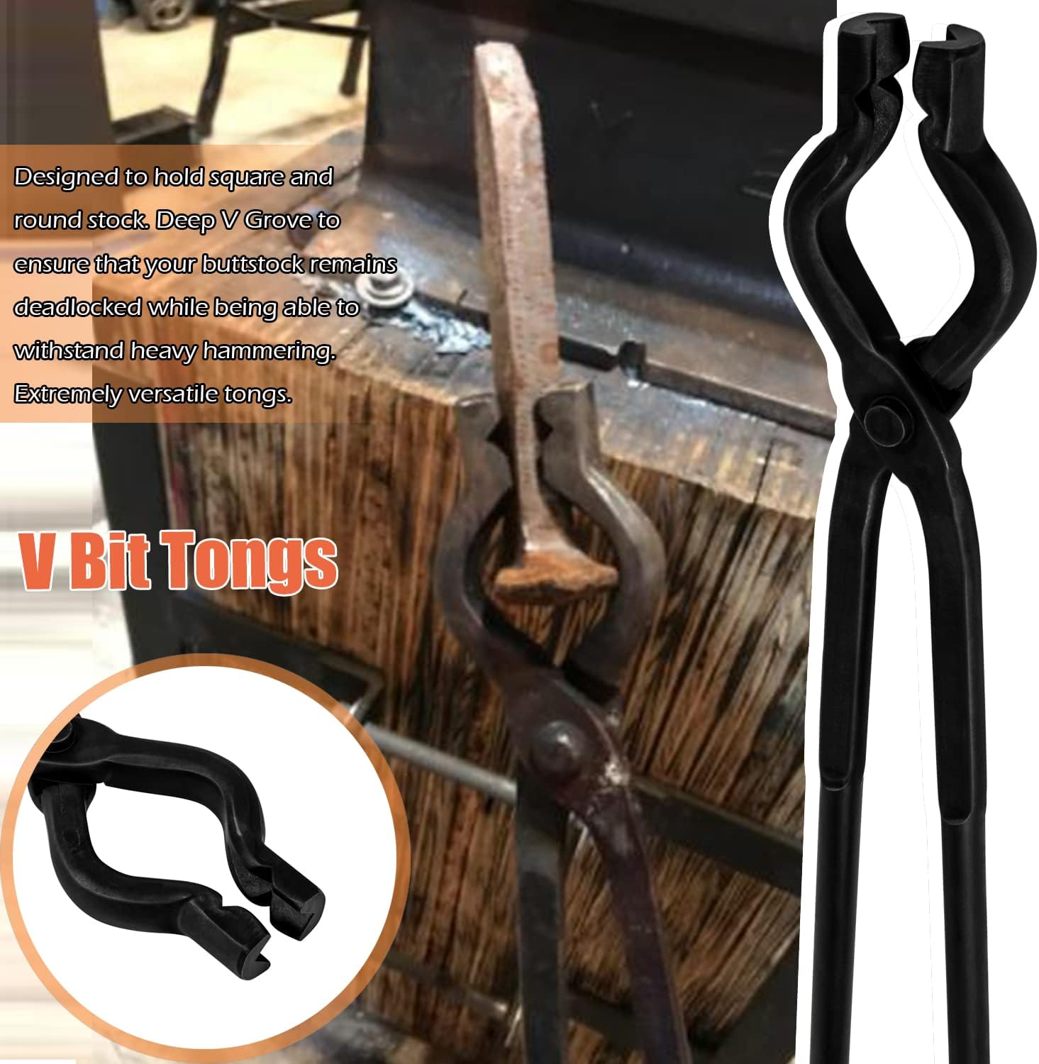 Blacksmith Hammer & Forge Tools Kit - Starter Beginner Making Knife Kit With Anvil, Wolf Jaw Tongs & V-bit Tongs