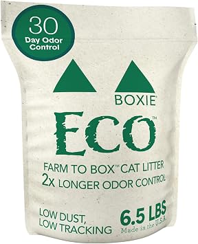 Boxie EcoTM Farm to Box Sustainable 30 Day Odor Control Clumping Cat Litter, 6.5lb Boxiecat 99.9% Dust Free Plant-Based Kitty Litter
