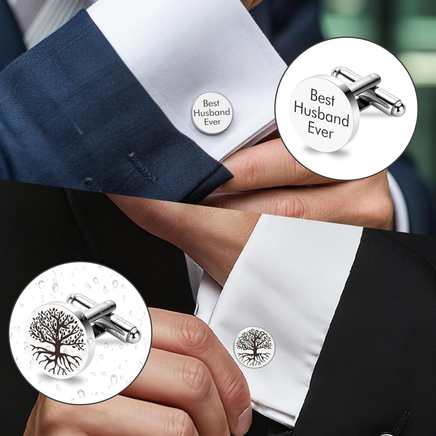 Best Husband Ever Gifts カフリンクス 妻からの生命の樹 ステンレススチール カスタムカフスボタン メンズ ウ