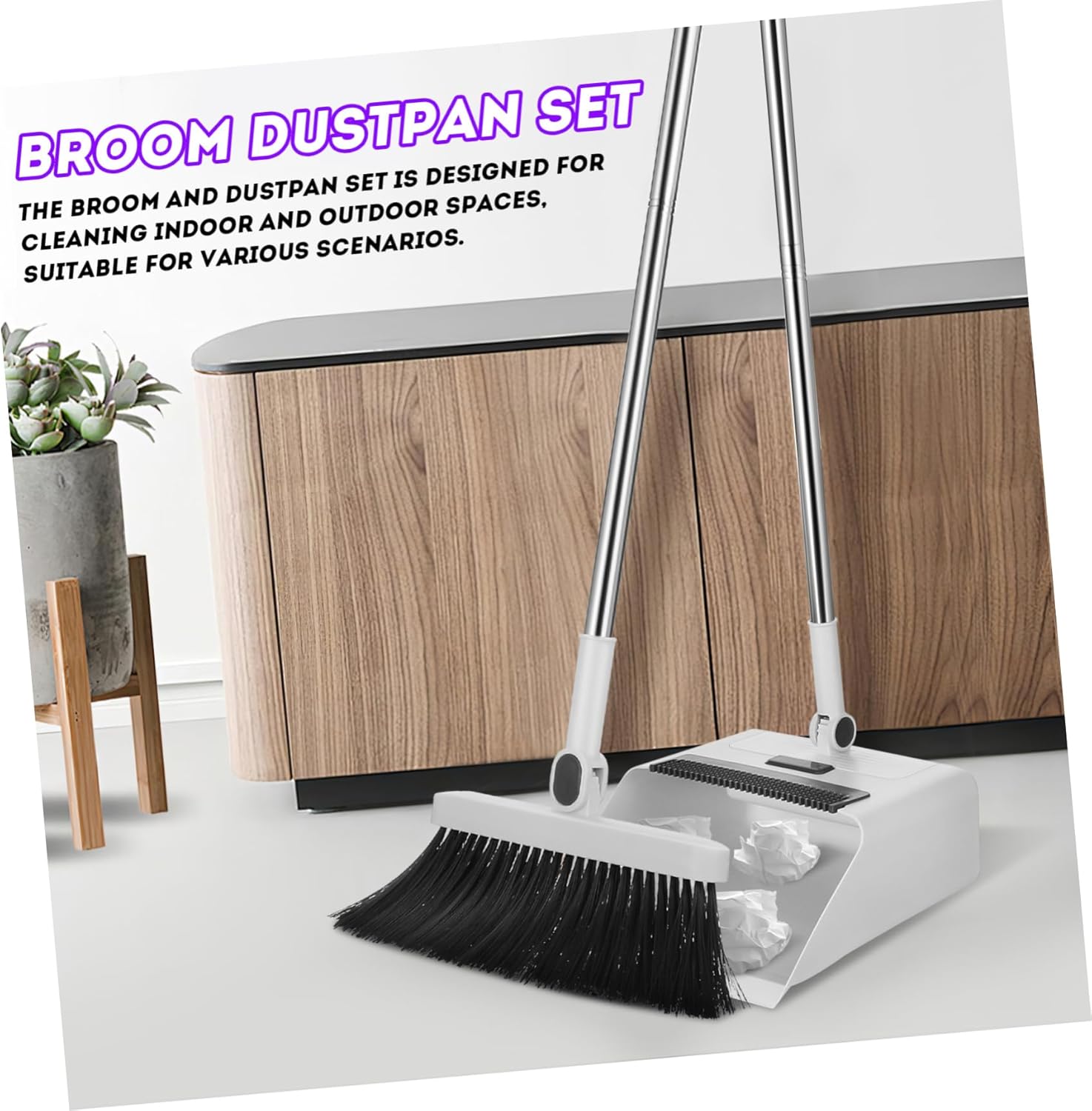 1set Broom Dustpan Set for Home Cleaning Head Sturdy Plastic Space-Saving
