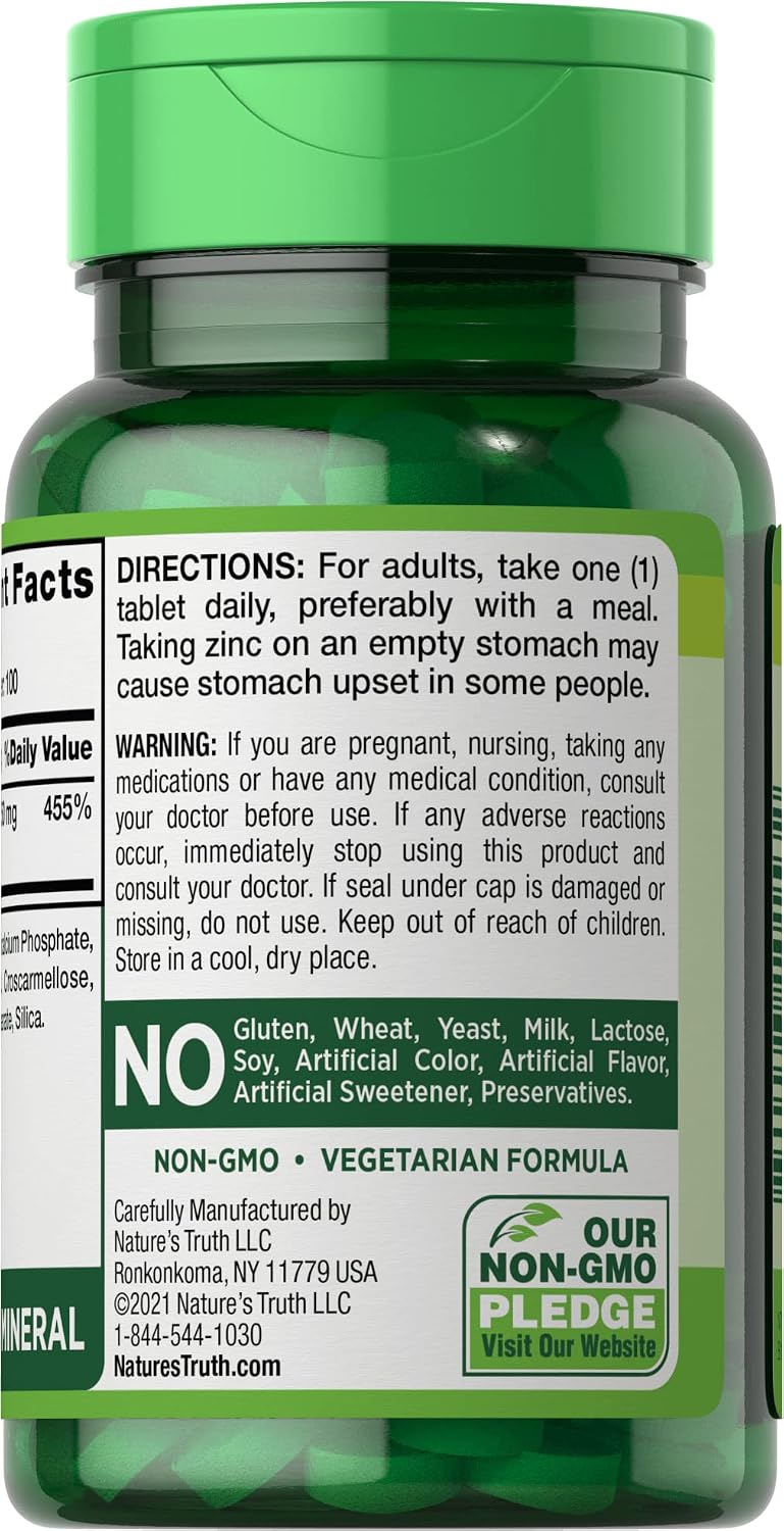 Nature's Truth Zinc 50 mg Chelated Supplements, 100 Count, Pack of 3