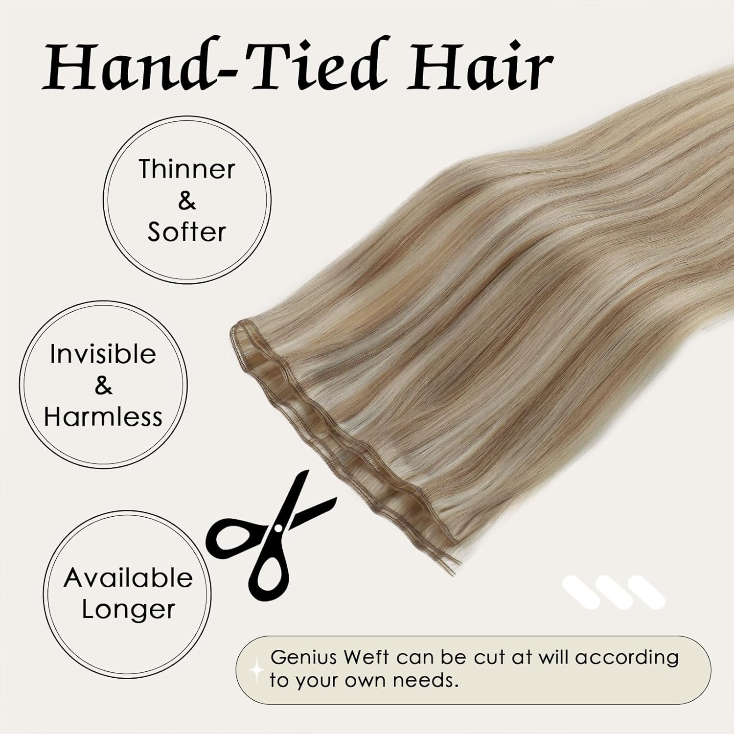 ABH AMAZINGBEAUTY HAIR Genius Weft Hair Extensions Human Hair Sew in Hair Extensions Real Human Hair Weft Extensions Hand Tied Virgin Hair 50G, #P8/60 Ash Brown Highlighted Platinum Blonde 16 Inch