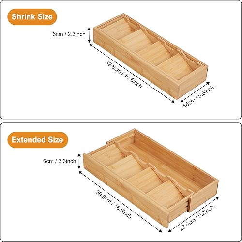 Miniatura 2 de Organizador de cajones de cocina de bambú, organizador de cubiertos expandible, soporte para utensilios, bandeja de cubiertos, cuchara,