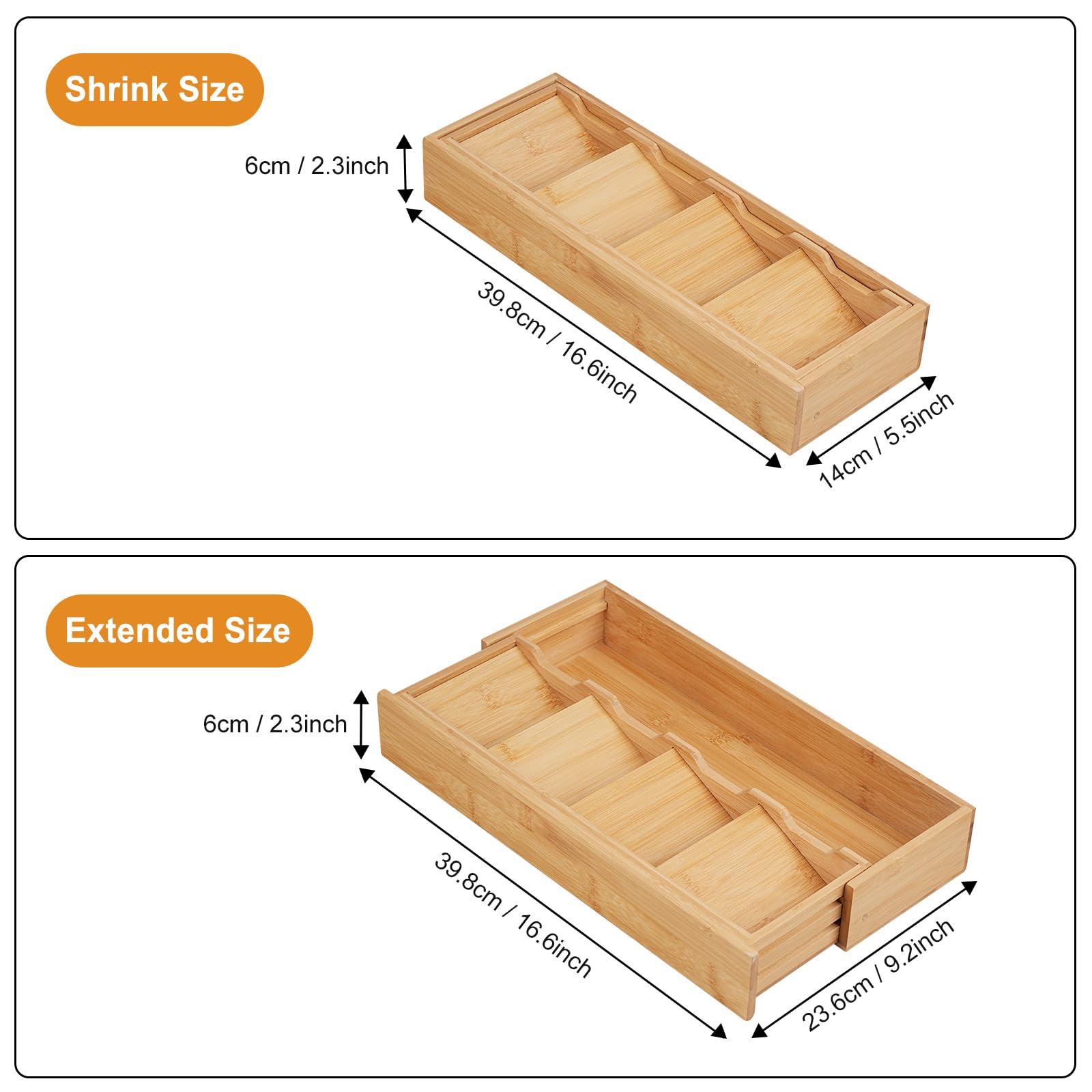 Bamboo Kitchen Drawer Organizer, Expandable Silverware Organizer, Utensil Holder, Cutlery Tray Spoon Flatware Storage with Drawer Dividers