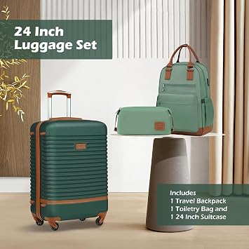 COOLIFE Suitcase Set, 3 Piece Luggage Sets with Travel Backpack & Wash Bag