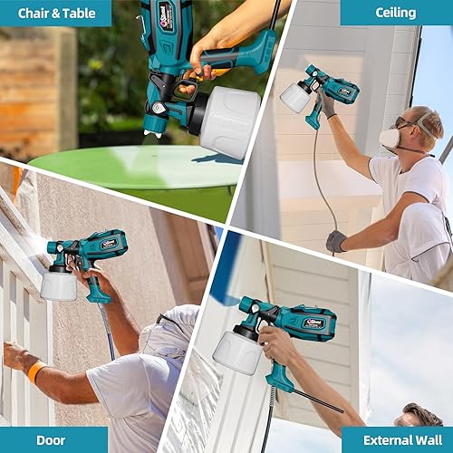 Miniatura 9 de Pulverizador de pintura, pistola de pulverización HVLP de 850 W con recipiente desmontable de 47.3 fl oz, pulverizadores de pintura eléctricos con 4