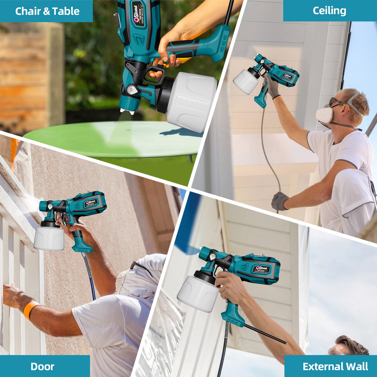 Sistema de pulverización de pintura 850 W HVLP pistola eléctrica, recipiente de 1400 ml, 4 boquillas y 2 patrones de pulverización, flujo ajustable, pistola de pintura con función de limpieza para