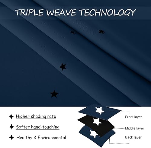 Miniatura 4 de NICETOWN Cortinas para niños con estrellas recortadas, 2 paneles de cortinas opacas para aislamiento térmico y reducción de ruido para Acción de