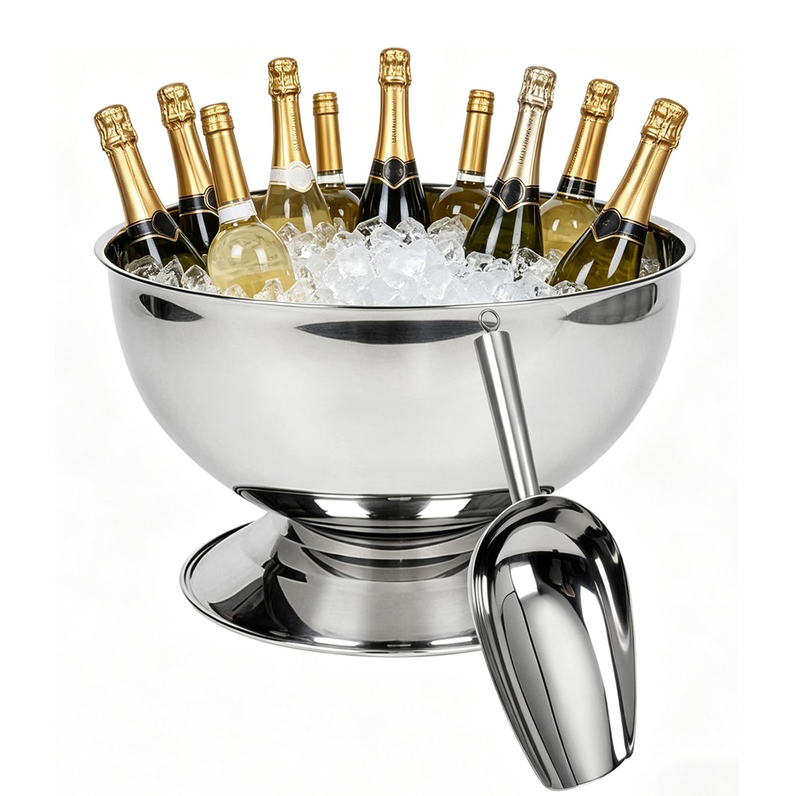 Photo 1 of ***MISSING SCOOP***Yeatruojeet 12L Large Ice Bucket for Parties,Silver Stainless Steel Beverage Tub with Scoop – Champagne Bucket for Mimosa Bar Supplies, Wine Cooler Bucket, Drink Bucket for Celebrations