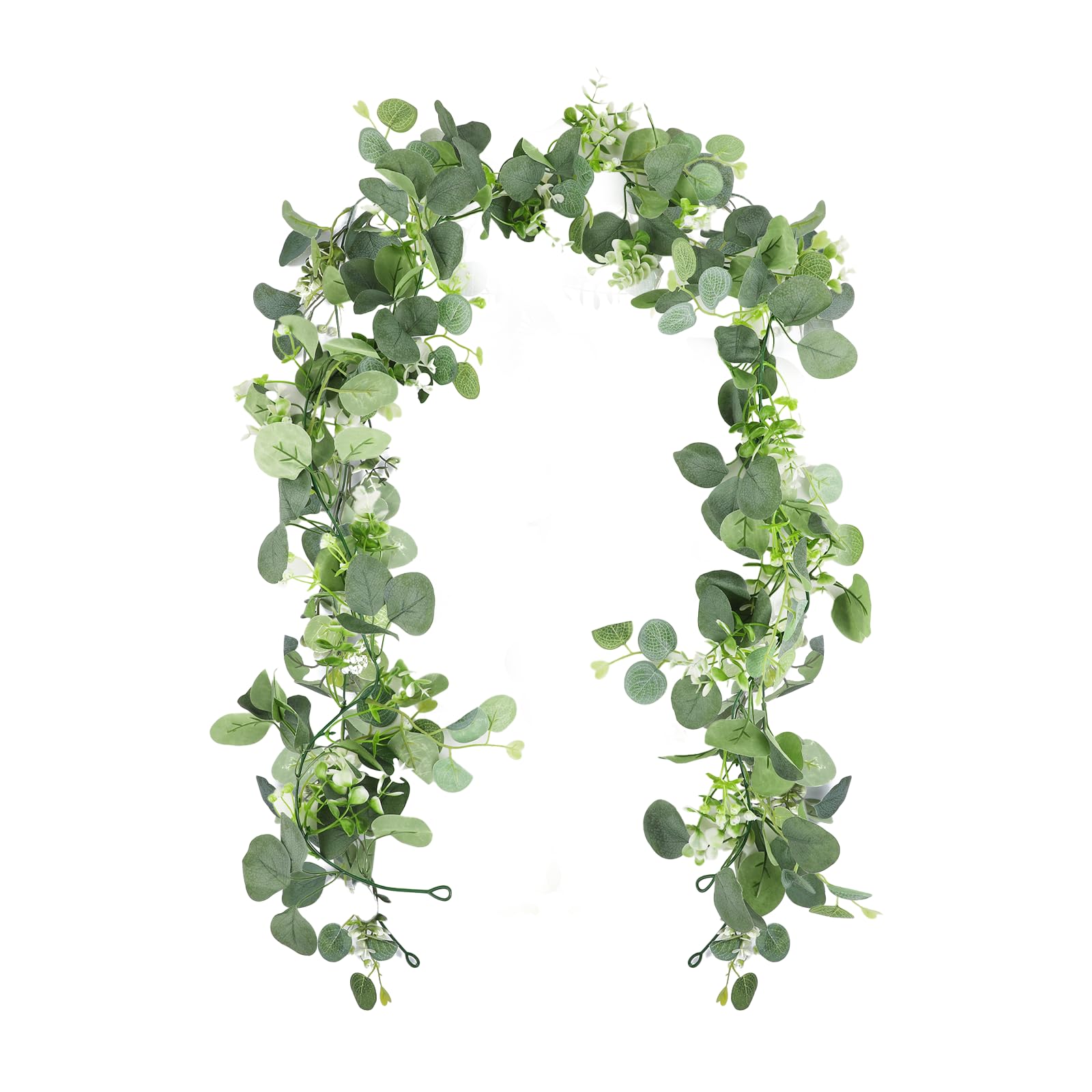 WQDD STANPET Eukalyptus Girlande Künstlich – 1,8m Girlande Eukalyptus mit Grünen Blättern & Weißen Blumen, Hängedeko für Hochzeit, Tisch, Bogen & Zuhause