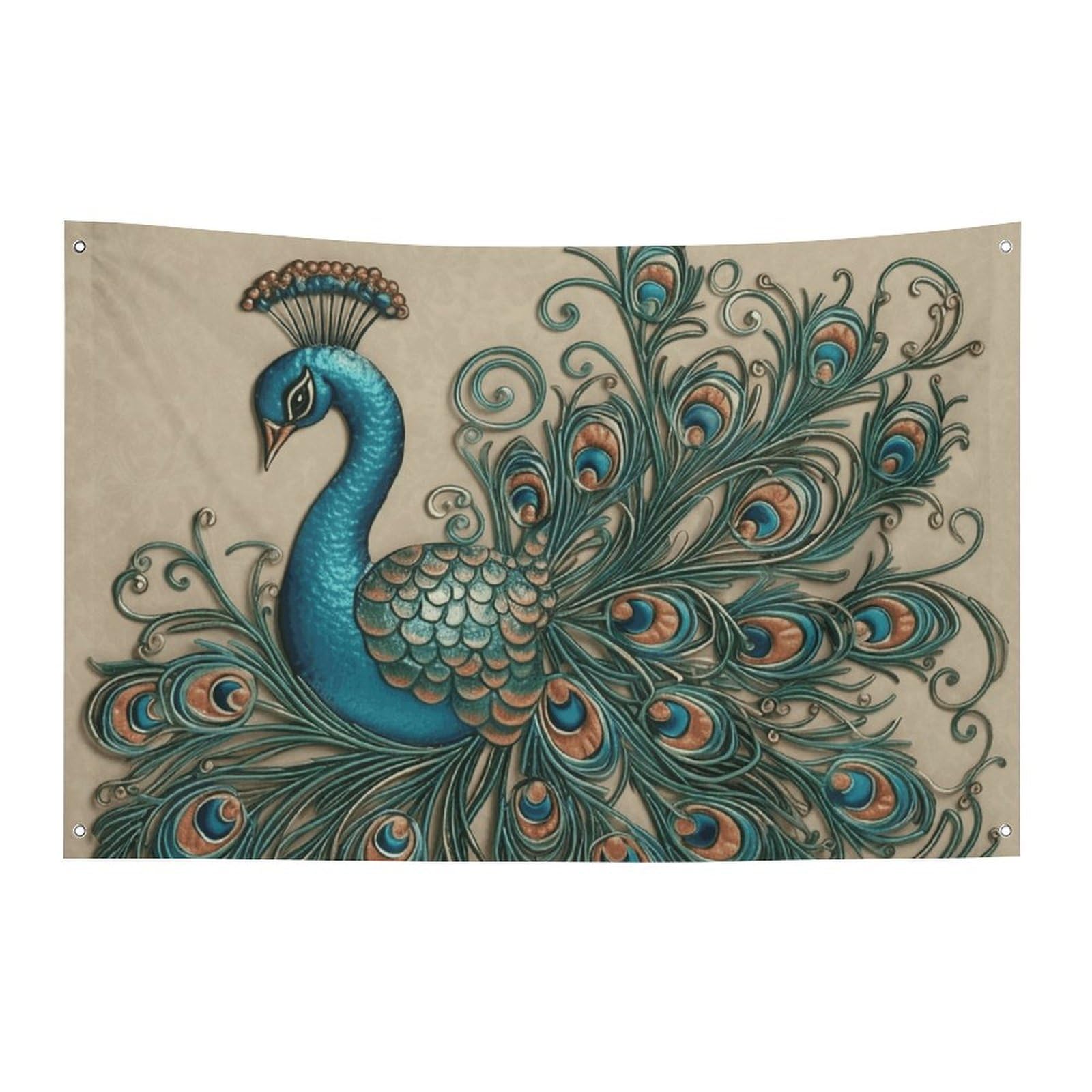 Drapeau motif paon en polyester durable bannière de qualité supérieure