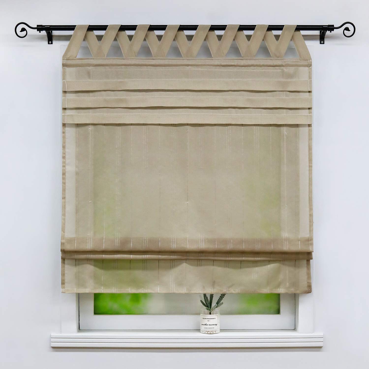 Tenda Avvolgibile Semitrasparente Tilla - Effetto Lino, Passanti A V, 120x140 Cm, Bianco