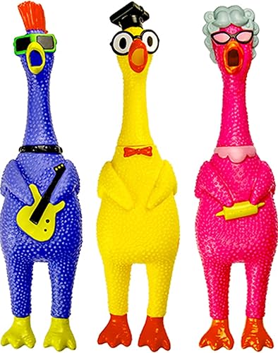 Miniatura 9 de JA-RU Squeeze Me - Juguete de pollo de goma 12 unidades surtidas Pollo grande para apretar novedad de broma Pollos de goma gritando para niños Hacer