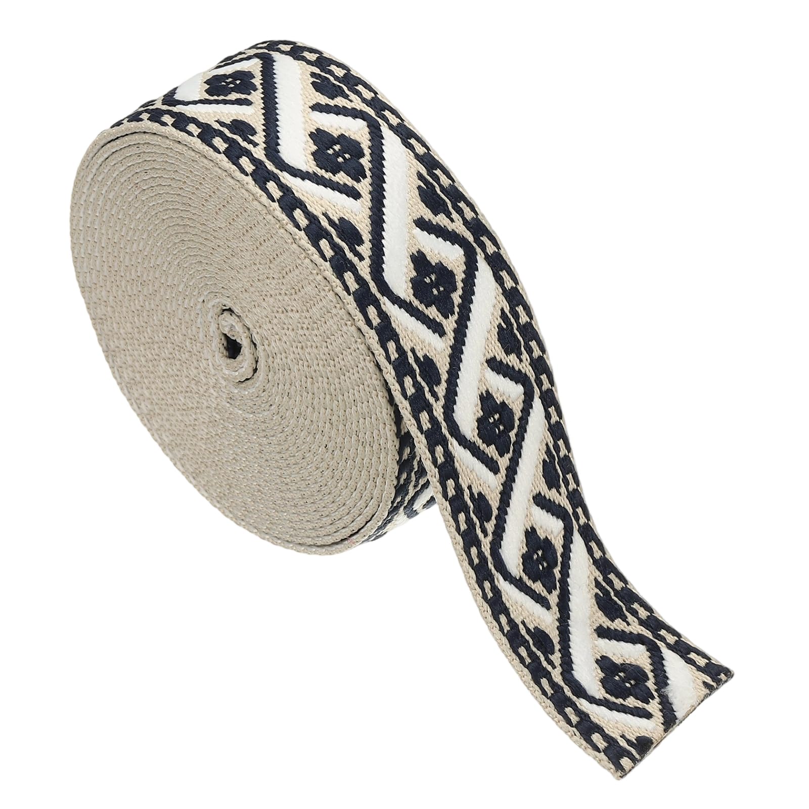 sourcing map 4.75 Yards Cotton Webbing Strap, 2-inch(50mm) Jacquard Webbing Ribbon Embroidery Polyester Webbing Straps Purse Strap Belt for Purse Bag Crafts Clothing, Blue-Khaki