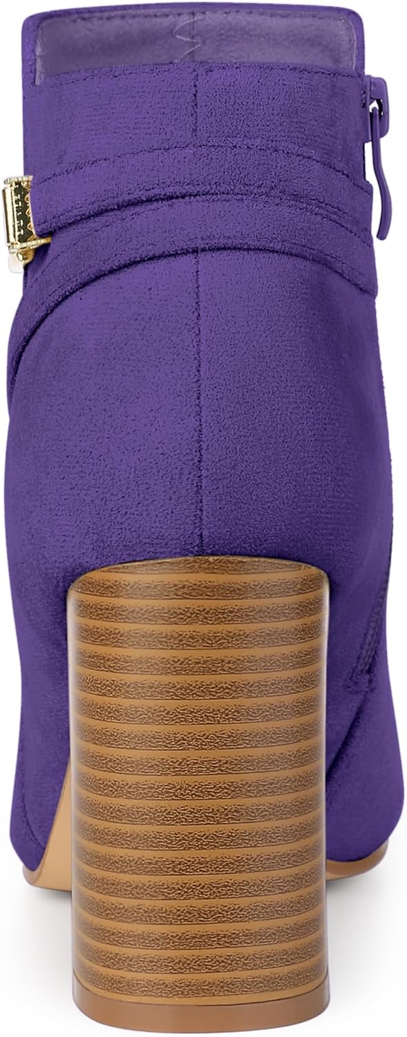 Allegra K Women's Round Toe Buckle Chunky Heels Ankle Boots