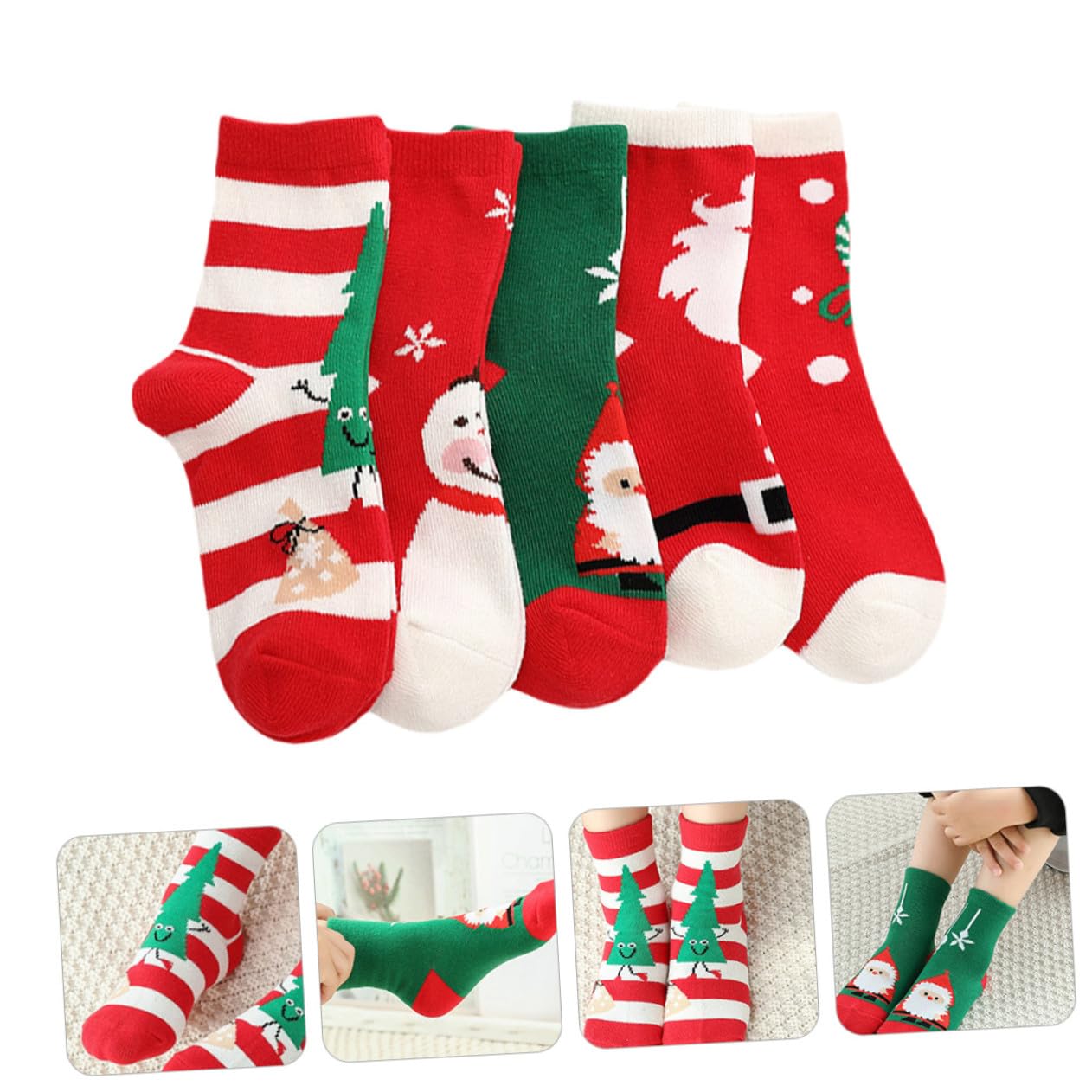 5paia Calze di Natale in Cotone Calze Medie Calde Disegni Animati di Calzini Unisex per Autunno e Inverno