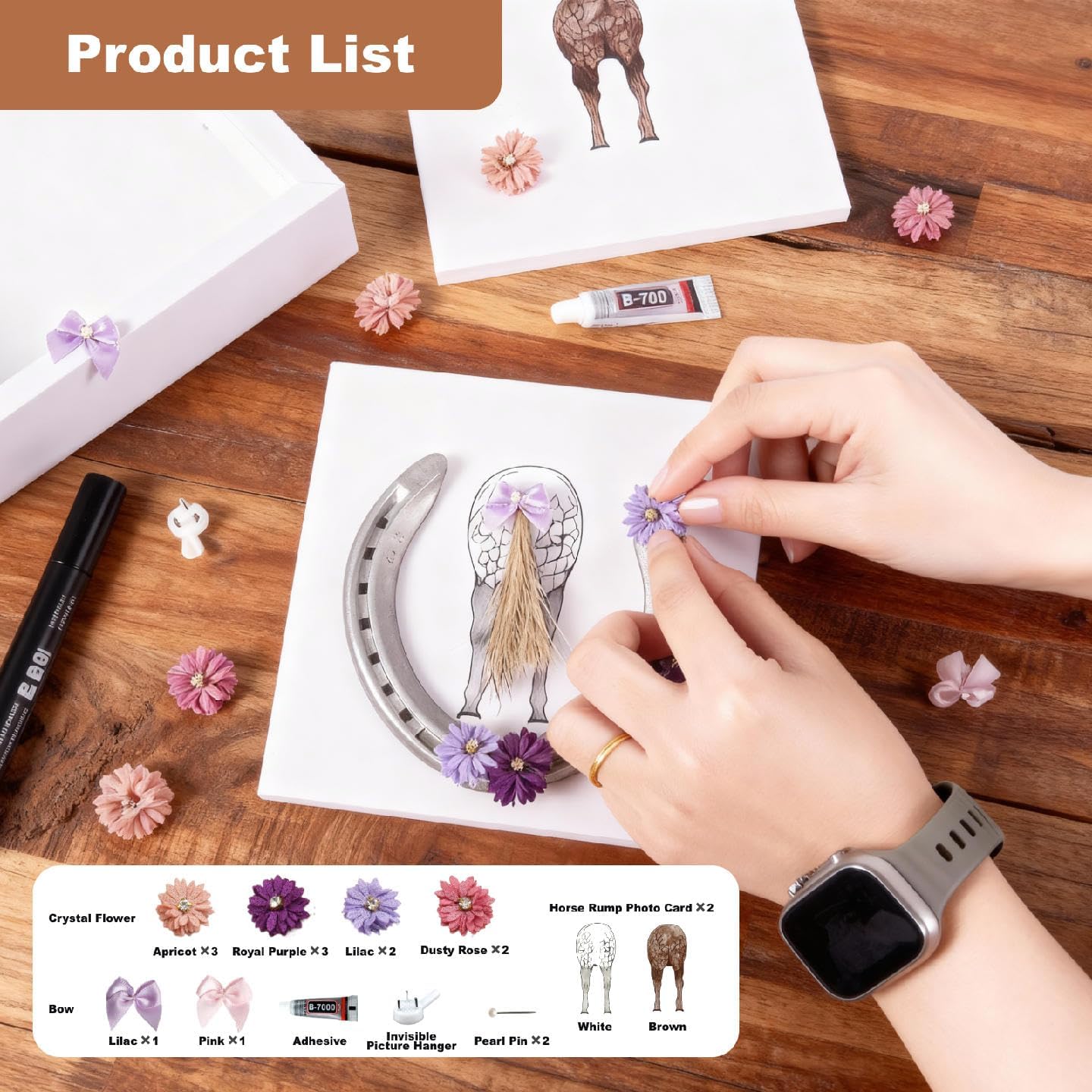 Handmade Horse Memorial Gift for Women - Horseshoe Picture Frame with Tail Hair Keepsake Box,diy horse hair keepsake kit horse hair memorial Loss of Horse Sympathy Home Decor for Horse Lovers,horse gifts for women(no horseshoe) - Image 4