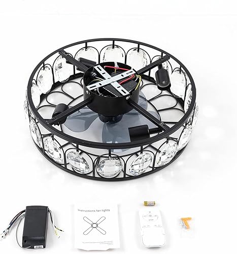 Miniatura 4 de Ventilador de techo de cristal con luces y control remoto, lámpara de araña sin aspas, ventilador industrial enjaulado de 18 pulgadas, lámpara de