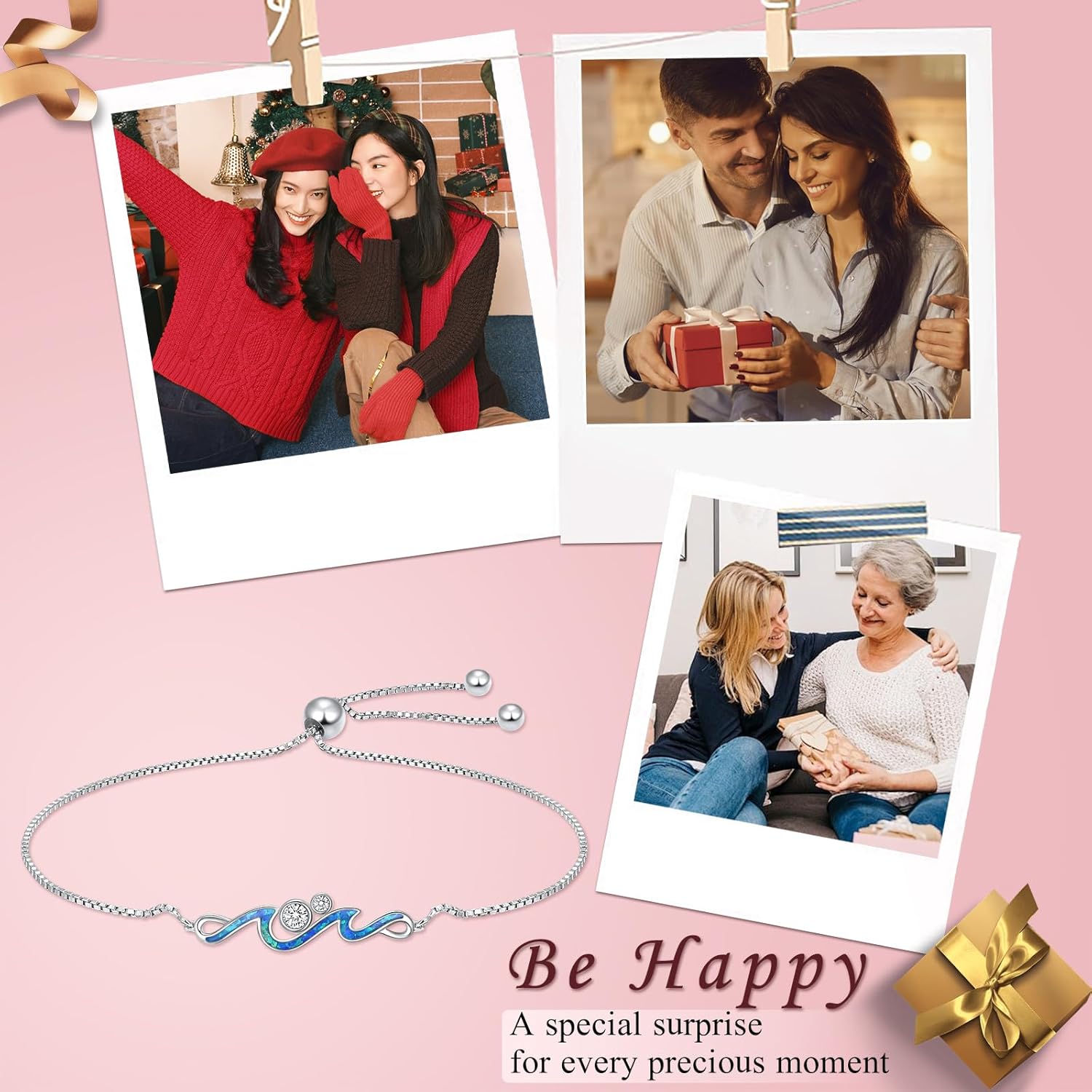 925 Sterling Silver Celtic Knot/Handcuffs/Elephant Turquoise/Hamsa Hand/Wave/Moonstone Sun and Moon Bracelet with Cubic Zirconia Graduation Birthday Valentine's Day Gift for Women Sisters Best Friend - Image 7