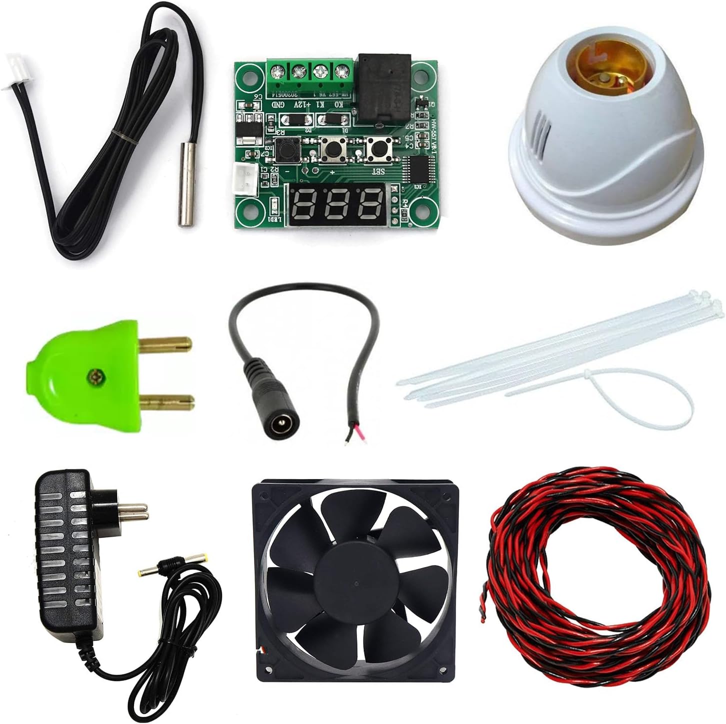 Electrobot DIY Incubator Kit with W1209 Microcontroller for Temperature Monitoring, Includes Bulb Holder, Fan, Power Supply