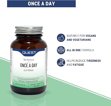 Quest - 90x Once A Day Multivitamins and Minerals Supplements. Daily Vitamins for Men & Women to Support and Boost Overall Well Being. Vitamins C, D, B, Iron, Magnesium, Zinc and More (1 Pack)