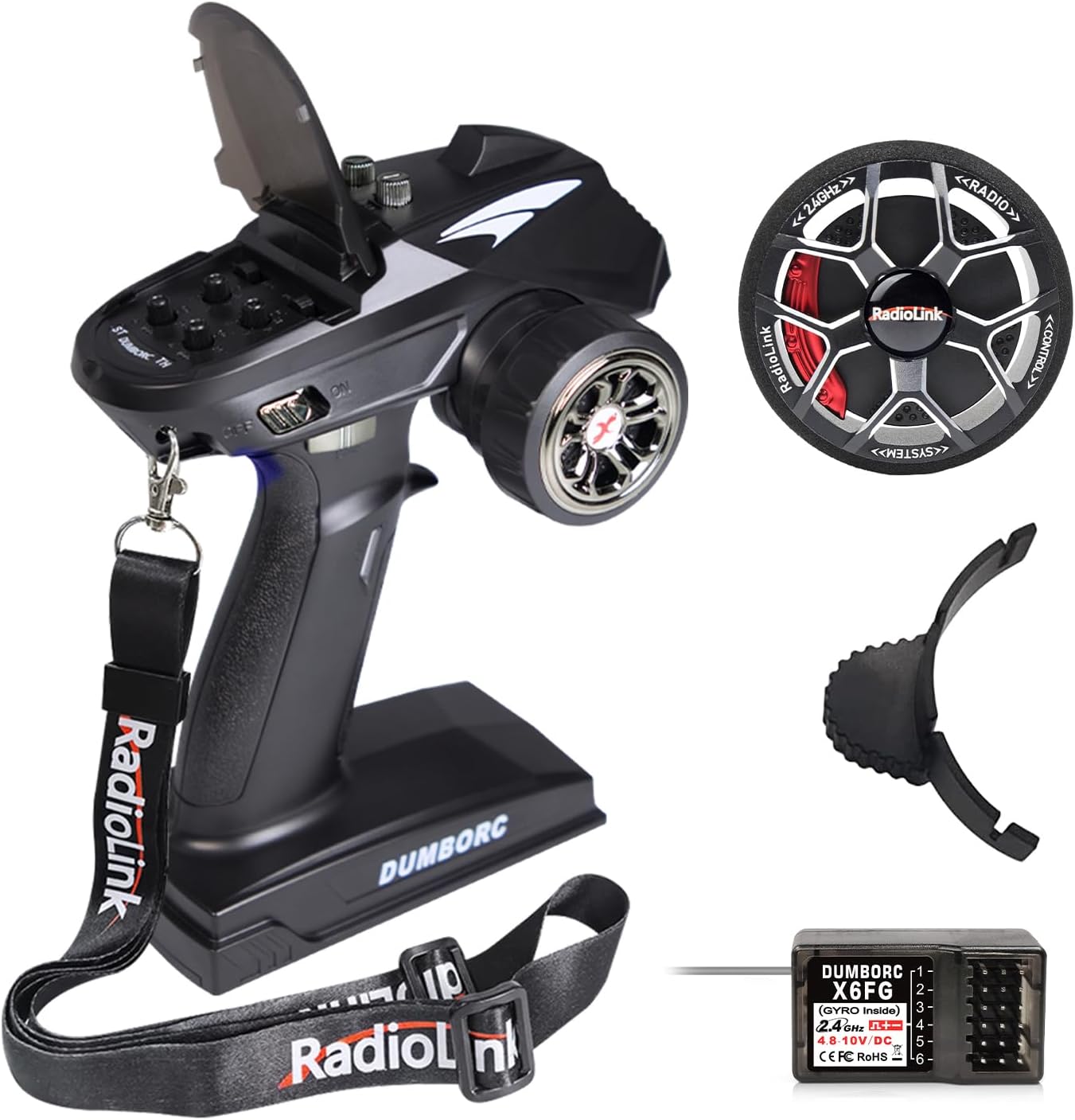 DUMBORC X6 2.4GHz 6CH RC Radio Transmitter and Receiver X6FG(Built-in Gyro)&Alloy Steering Wheel, with Fail-Safe & Low Voltage Alarm Function for Rc Vehicle Car Boat Tank Model Parts Remote Controlle