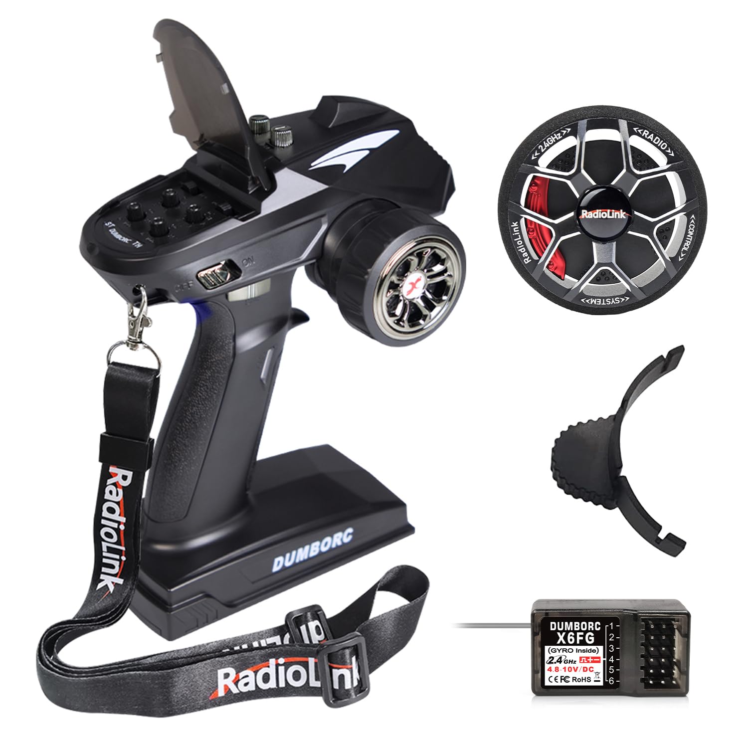 DUMBORC X6 2.4GHz 6CH RC Radio Transmitter and Receiver X6FG(Built-in Gyro)&Alloy Steering Wheel, with Fail-Safe & Low Voltage Alarm Function for Rc Vehicle Car Boat Tank Model Parts Remote Controlle
