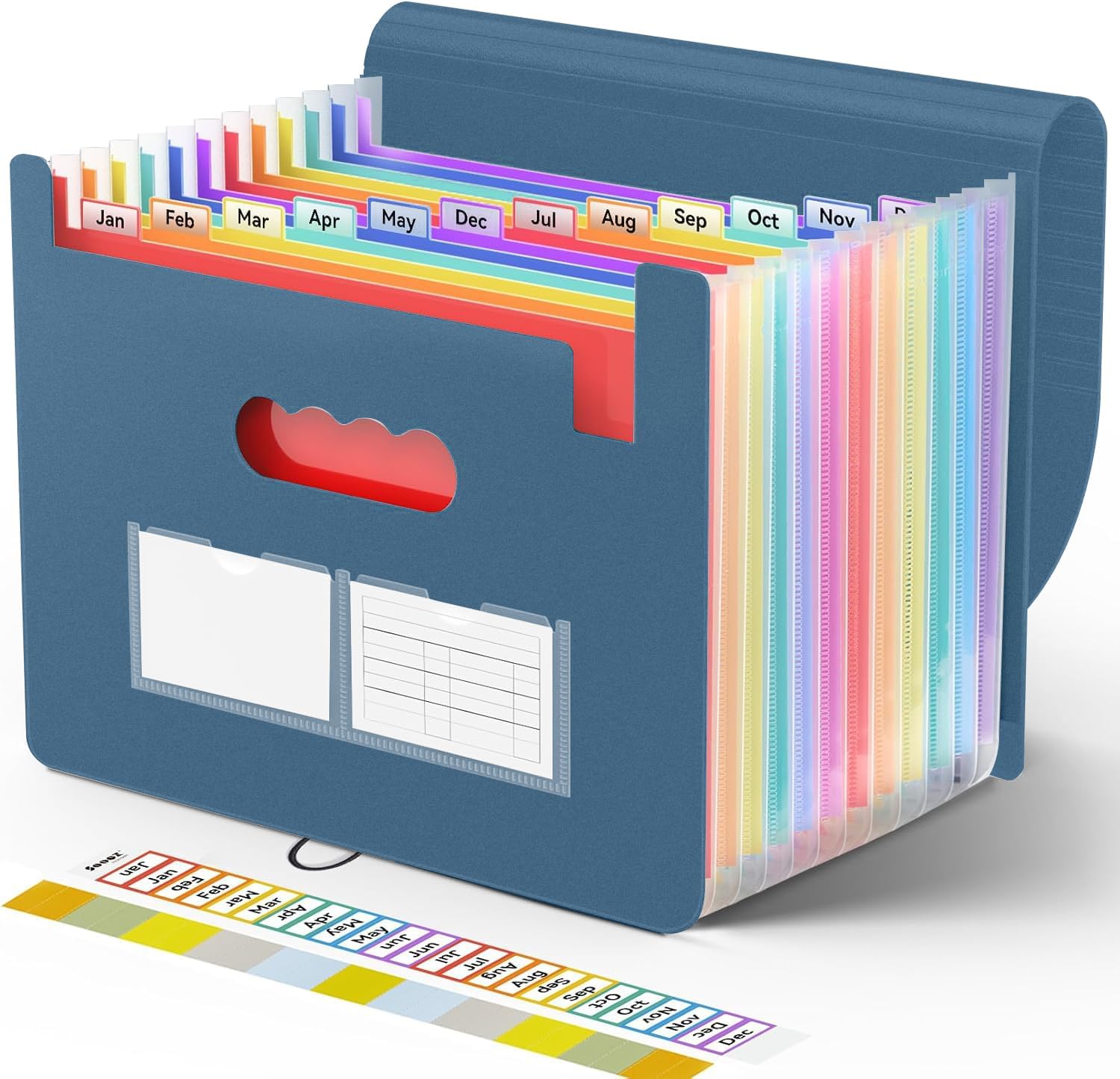 Sooez Accordion File Organizer, 13 Pockets Expanding File Folder, Portable Monthly Paper Bill Tax Receipt Organizer, Letter A4 Size Document Holder with Blank Labels, Black