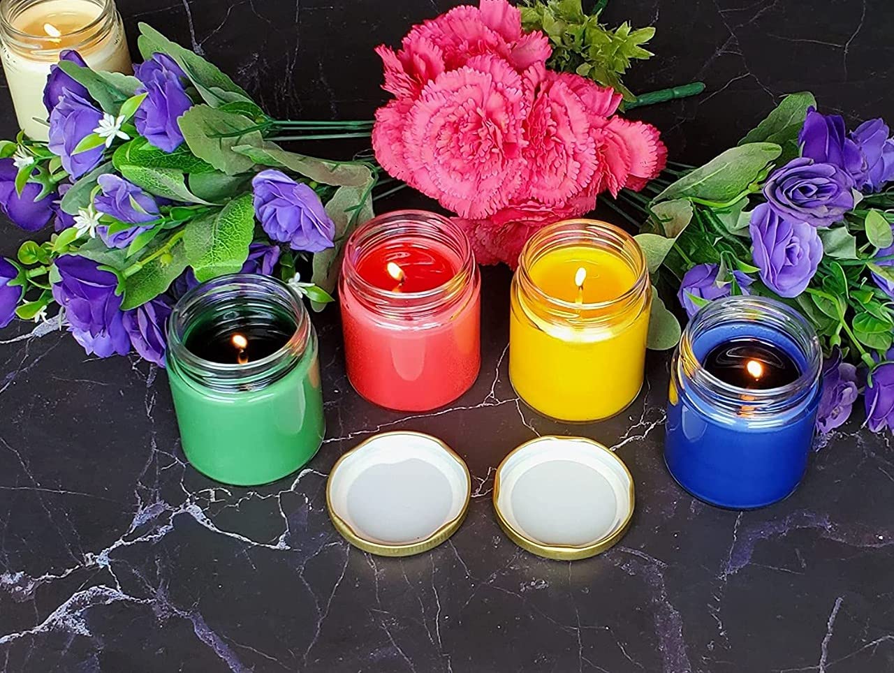 Aroma - Lámpara de cera de soja, 12 x 125 g cada una, lavanda, hierba de limón, sándalo y rosa, hasta 36 horas,