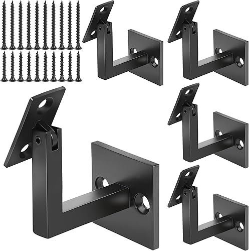 5 Pack Crystmetal 304 Stainless Steel Adjustable Swivel Handrail Bracket for Staircase , Square Stair Railing Bracket Decking Fencing (Matte Black)