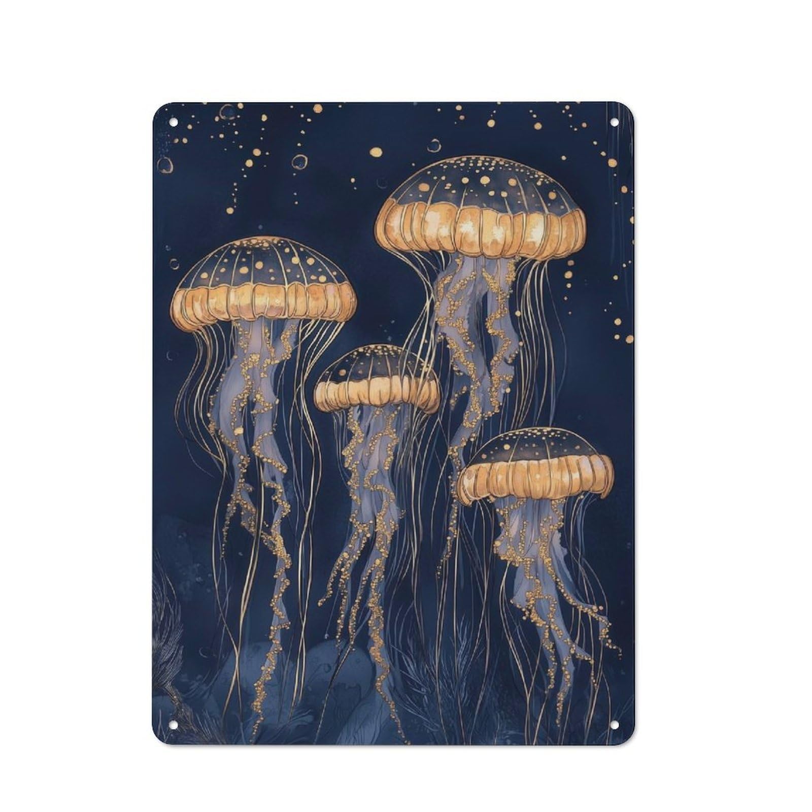 Junmoney Style-12 Vintage Abstract Golden Jellyfish Tin Sign 40X30cm, Home Bar Decor For Diner, Restaurant, Shed Or Kitchen, For Casual British Interiors