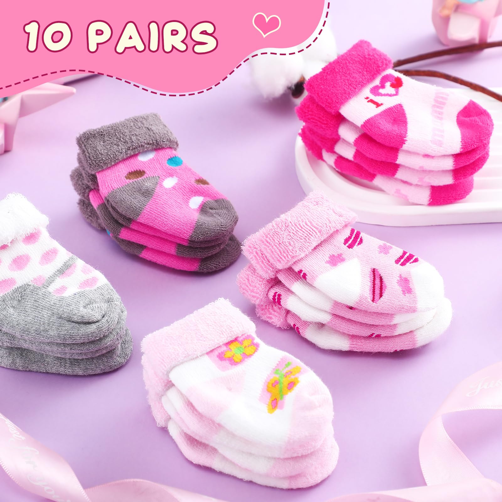 Twistover - Nicu 10 pares de calcetines de algodón de rizo para bebé recién nacido