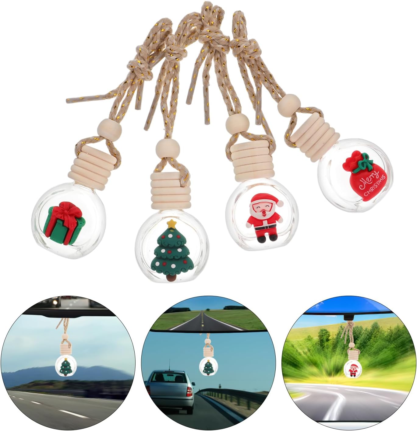 20 Pcs Hanging Car Air Freshener Diffuser Bottles, Empty Glass Perfume Essential Oil Bottle, Christmas Car Air Freshener Clear Diffuser Pendant for Holiday Decoration