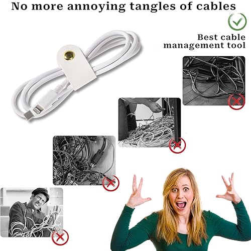 Miniatura 4 de 6 organizadores de cables de cuero, correas reutilizables, lazos para carga de teléfono, cables de alimentación, auriculares, soporte multiusos de
