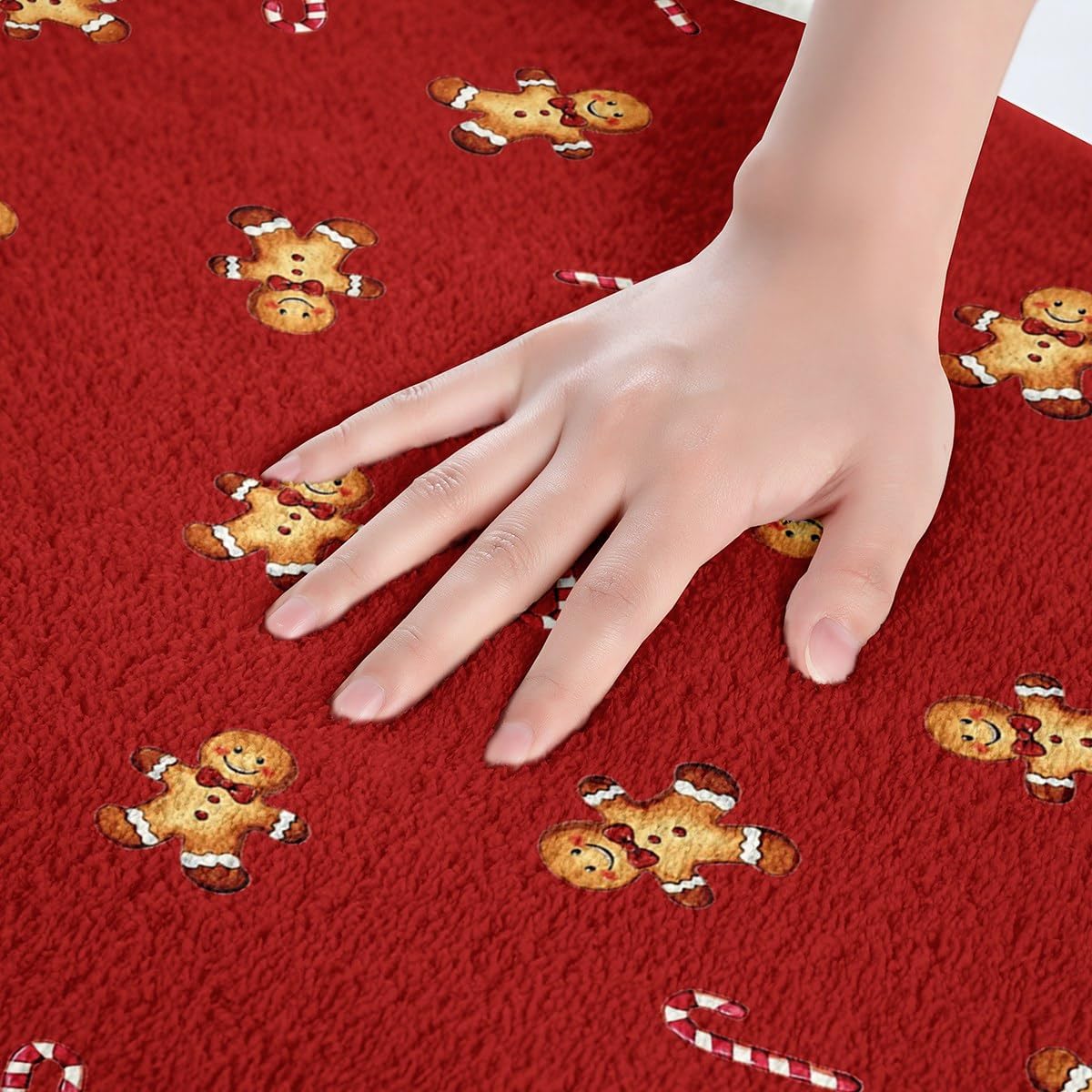 Feelyou Kids Cute Gingerbread Man Bathroom Rugs 16"x24" Red Christmas Theme Bath Mats Boys Girls Xmas Candy Cane Winter New Year Bathroom Accessories Floor Doormats Room Decor image 4