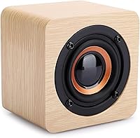 Vista 1 de Altavoz Bluetooth retro, altavoz portátil de madera amarillo alimentado por USB con sonido HD y graves ricos para computadora PC