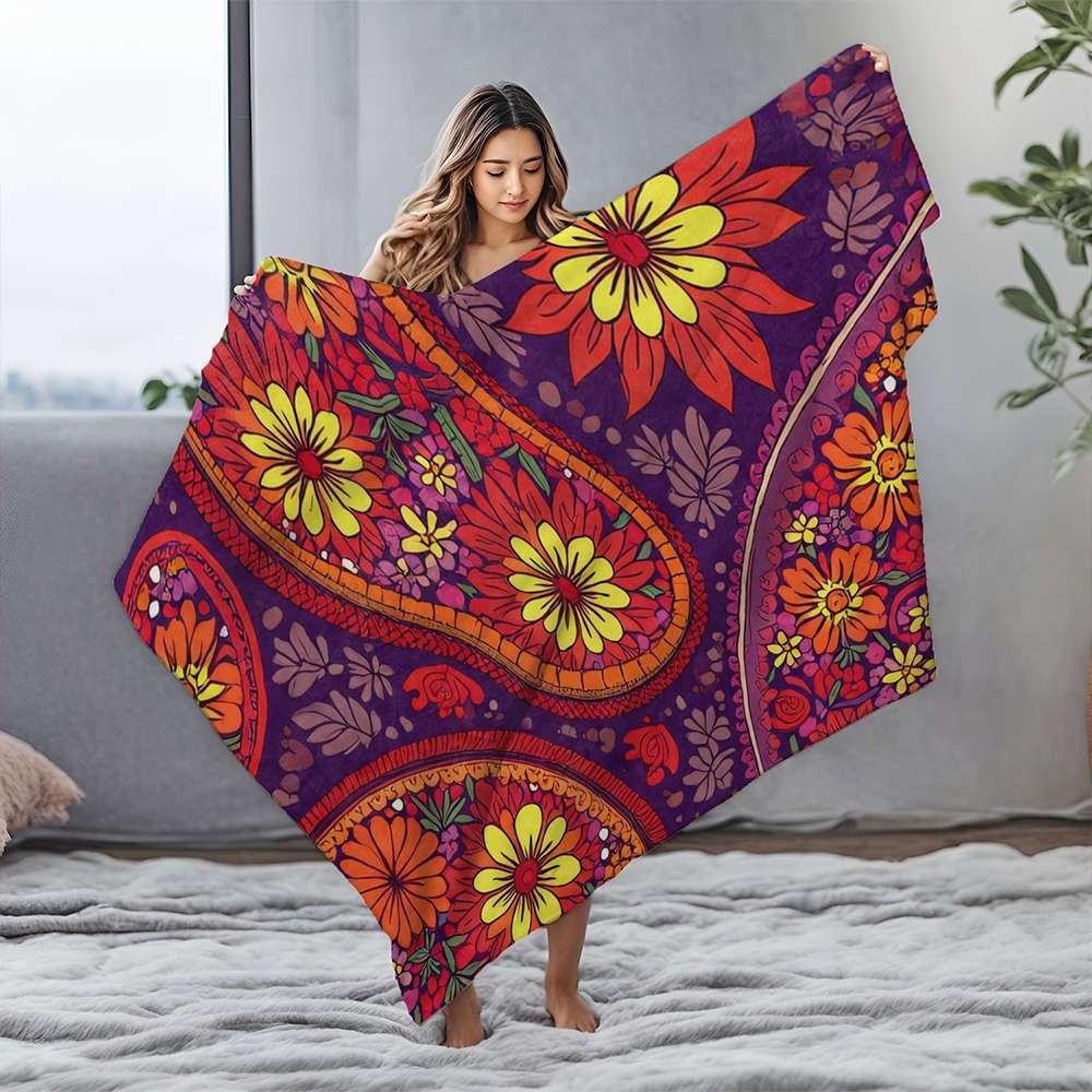BDIS Throw Blanket for Bed Colorful Floral Pattern Design Flannel Blanket Easter Blanket Blankets(150x200cm)