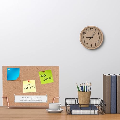 Miniatura 6 de TOYANDONA Tablero de anuncios de corcho con soporte de metal, pin de madera, tablero de notas de escritorio para oficina en casa (base oro rosa)