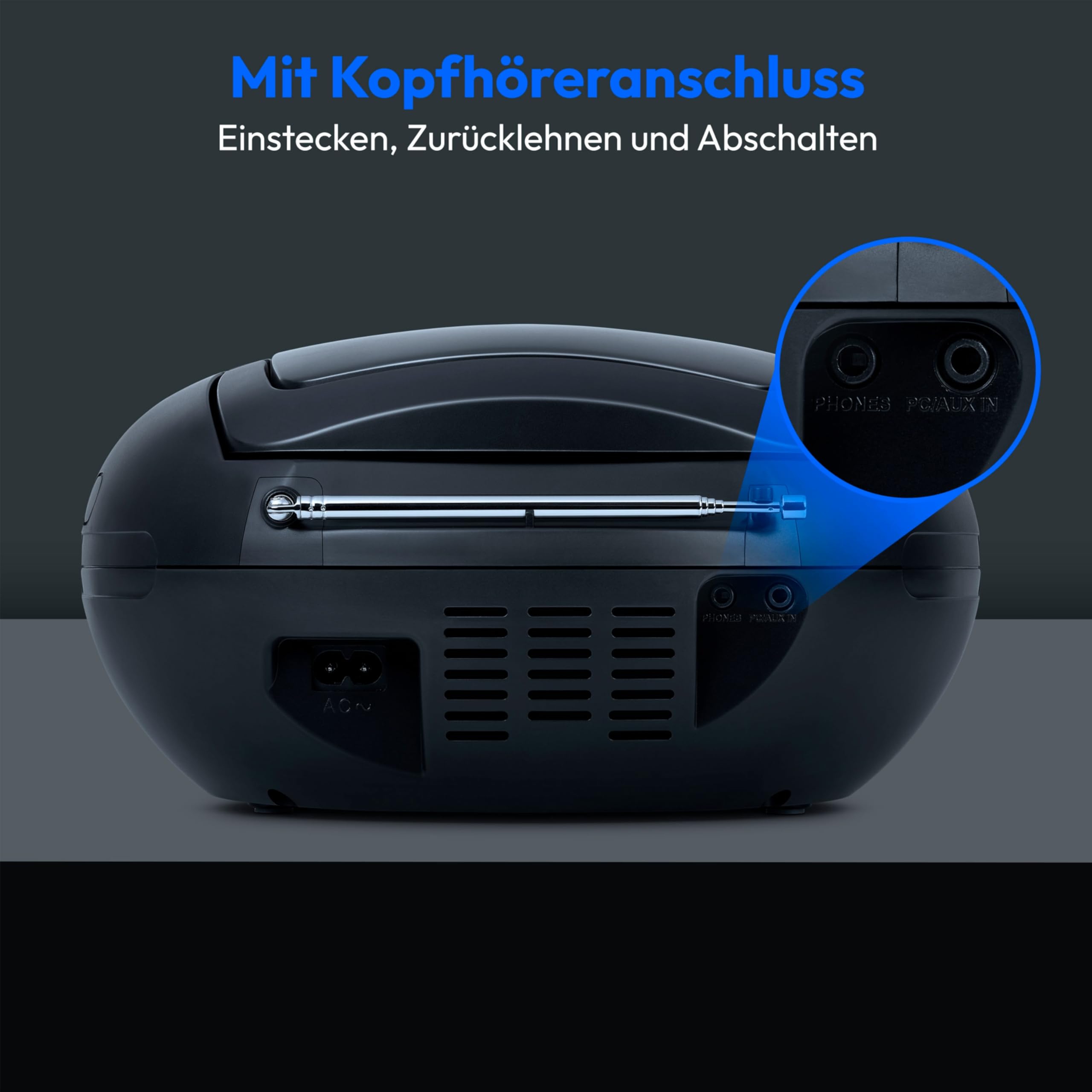 MEDION Przenośny Boombox E65711, odtwarzacz CD/MP3, FM FM, AUX, zasilanie bateryjne, czarny