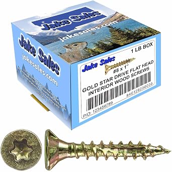 8 x 1 Gold Star Wood Screw Torx/Star Drive Flat Head - 1 Pound Box 276 Screws