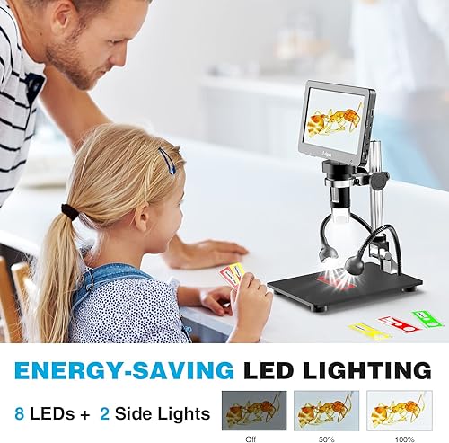 Miniatura 5 de DM9H - Microscopio HDMI para monedas con pantalla IPS de 7 pulgadas, microscopio de soldadura de aumento 1200X, soporte más largo de 8.5 pulgadas,