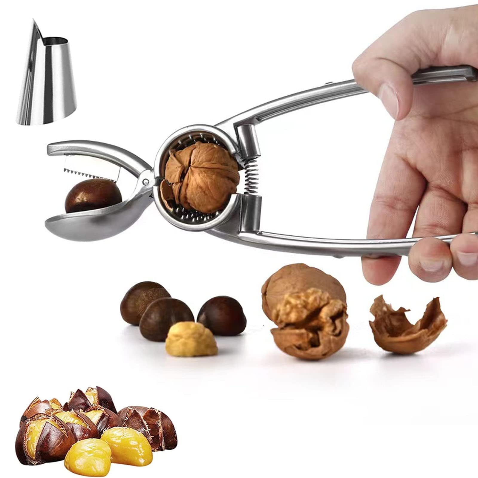 KASTWAVE Nutcracker Tool Chestnut Cutter,2 in 1 Chestnut Pliers Funnel Walnut Pliers,Stainless Steel Chestnut Opener Heavy Duty Multifunctional Walnut Cracker Kitchen Tools for Nuts Pecan